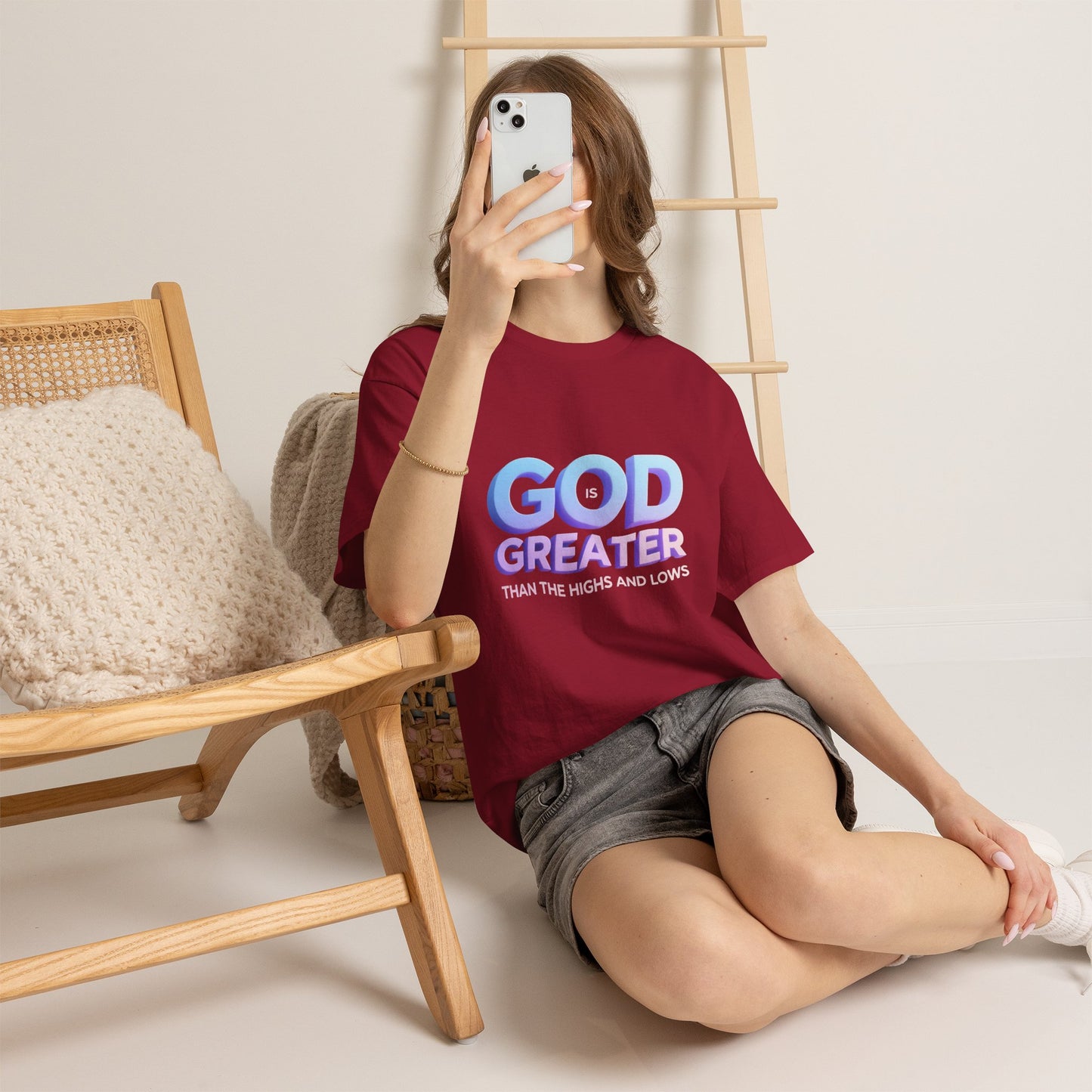 God Greater Gradient Tee — Soft Blue & Lilac Faith Shirt