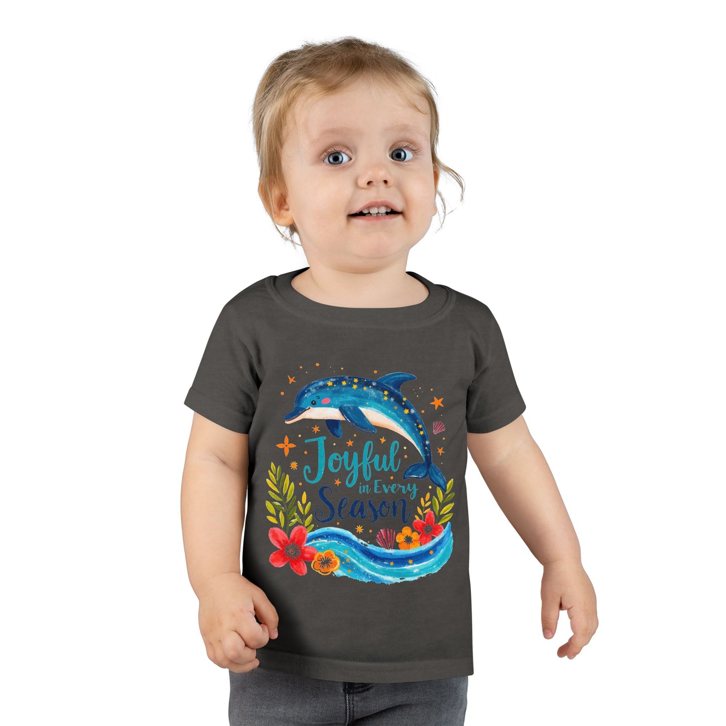 Joyful Sea Season Toddler T-Shirt — Dolphin Floral Kids Tee | Meaningful Gift