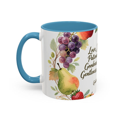 Christian Fruit of the Spirit Accent Coffee Mug — Galatians 5:22-23 Floral Scripture Design (11/15oz)