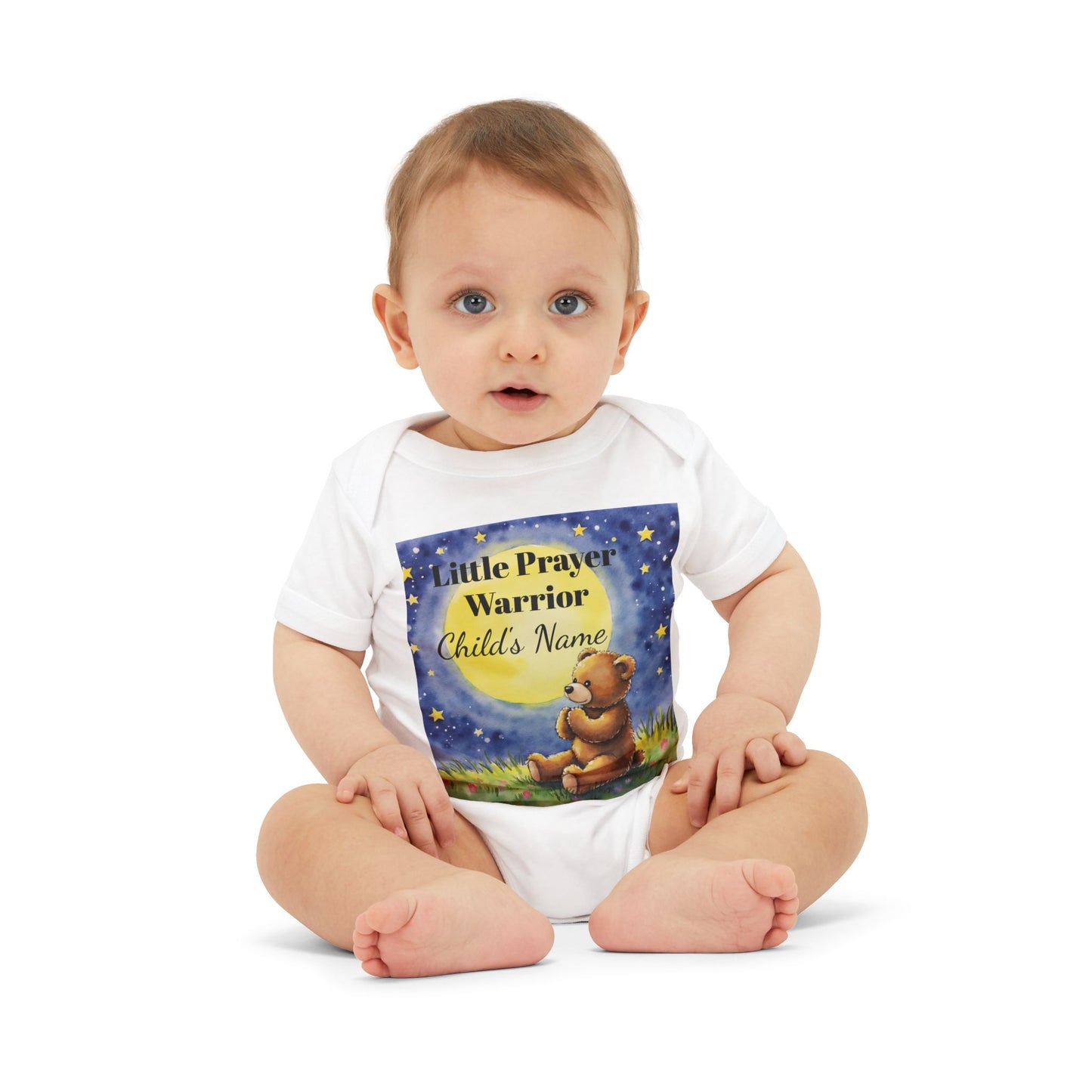 Infant One-Piece — 'Little Prayer Warrior' Bear Baby Bodysuit (Personalize Name)