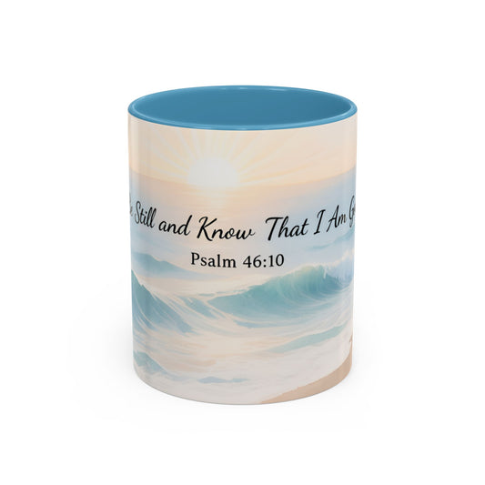 Psalm 46:10 Ocean Coffee Mug – "Be Still and Know That I Am God" Inspirational Ceramic
