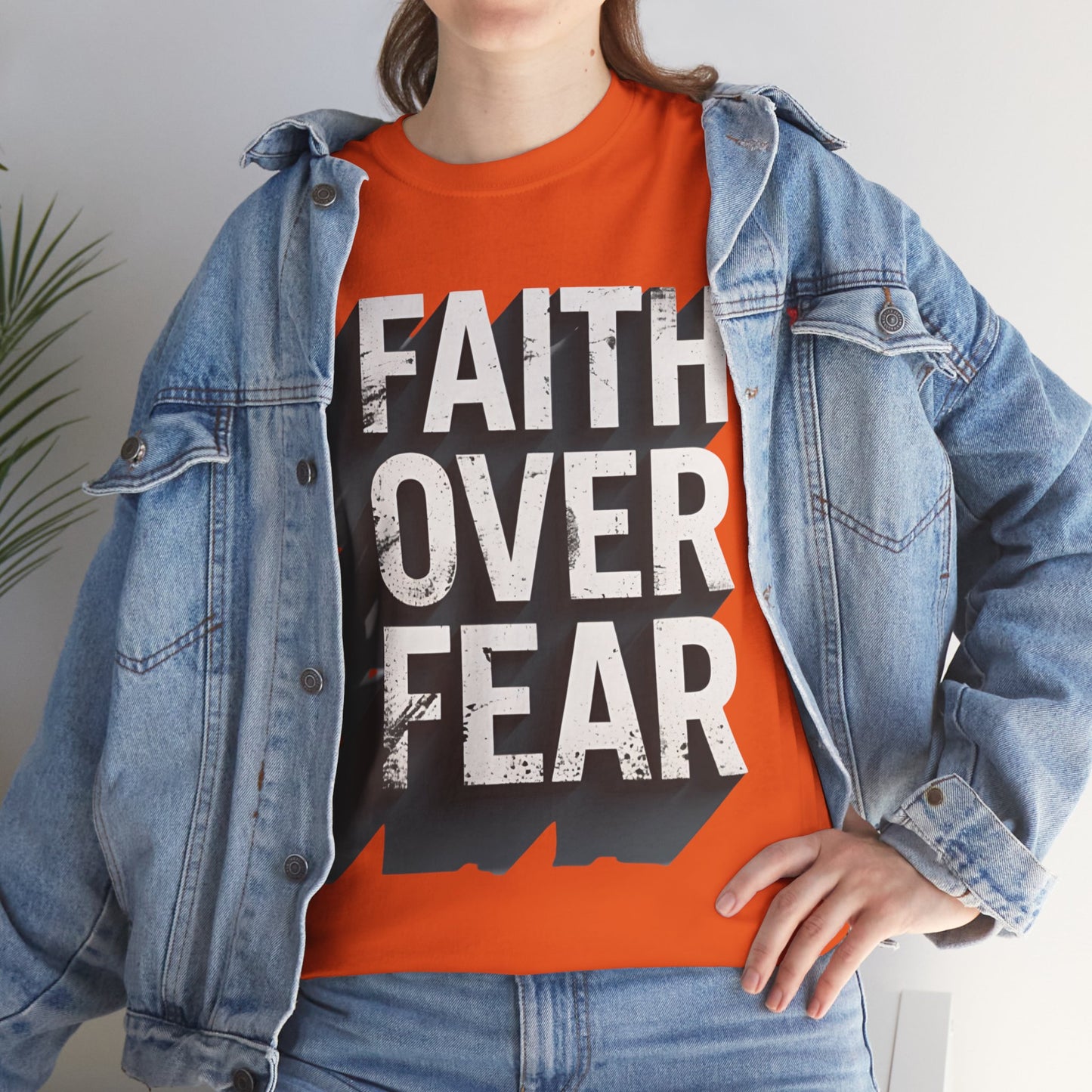 Faith Over Fear Cotton Tee — Distressed Inspirational Graphic