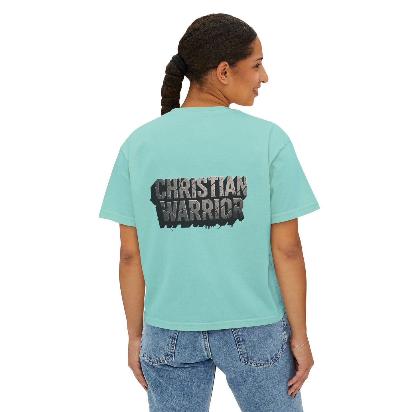Christian Warrior Boxy Tee — Women's Faith Graphic Shirt