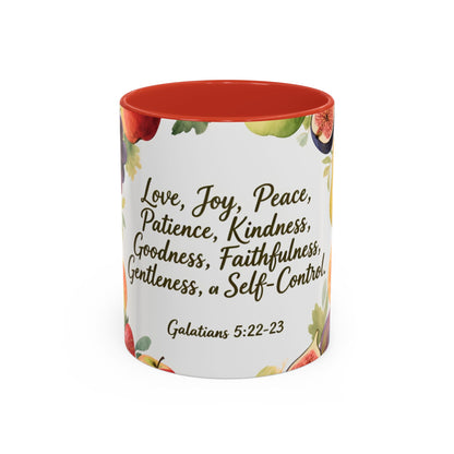 Christian Fruit of the Spirit Accent Coffee Mug — Galatians 5:22-23 Floral Scripture Design (11/15oz)