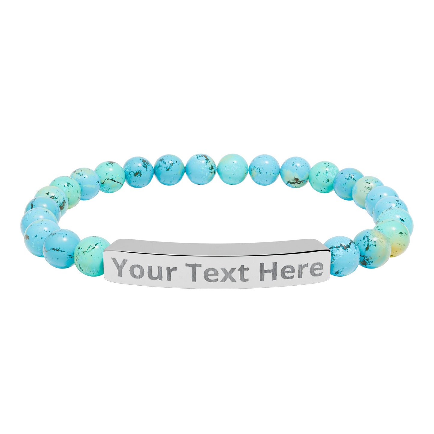 Engravable Natural Stone Stretch Bracelet — Personalized Bar Bead Bracelet