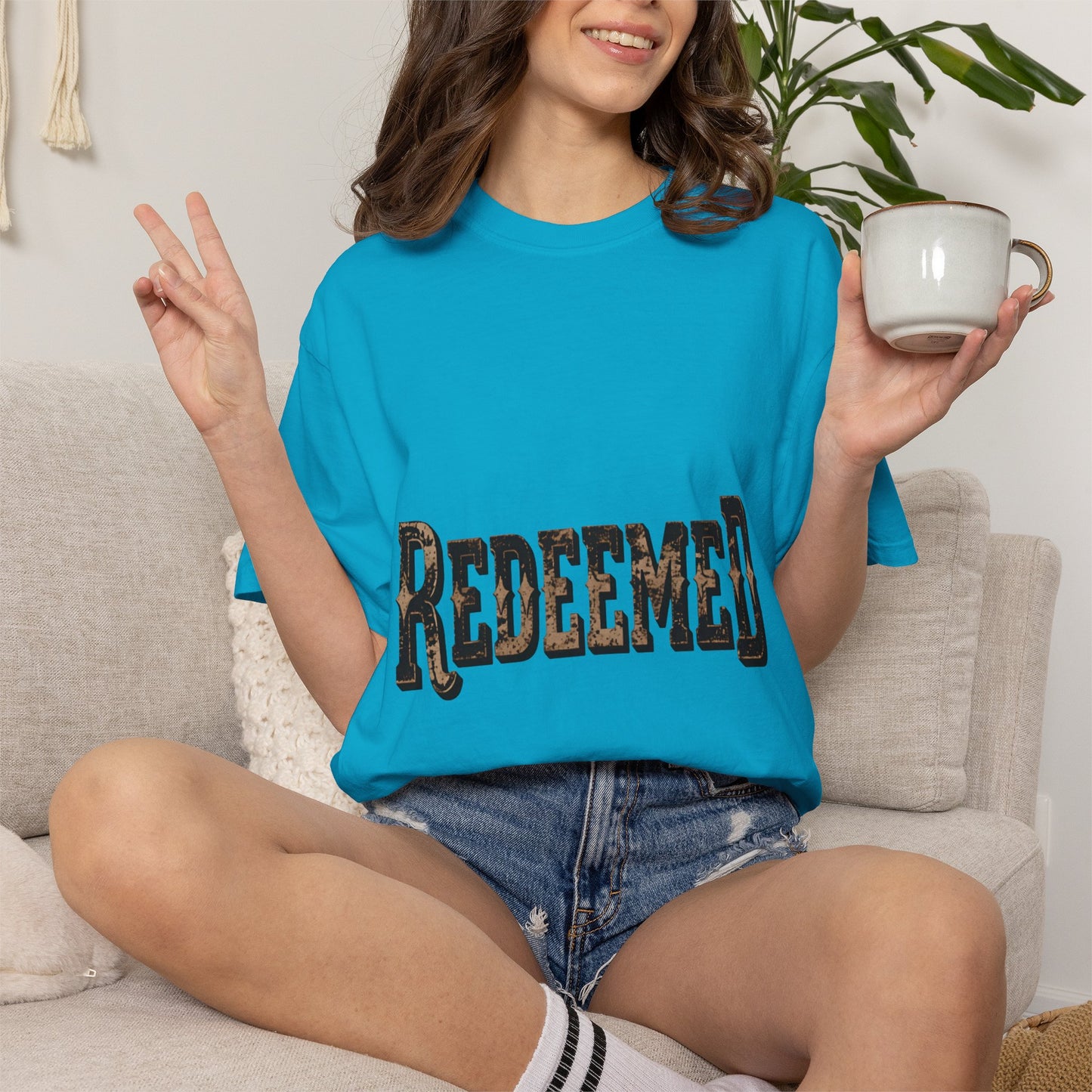 Garment-Dyed Statement Tee — Bold Single-Word Typographic Front