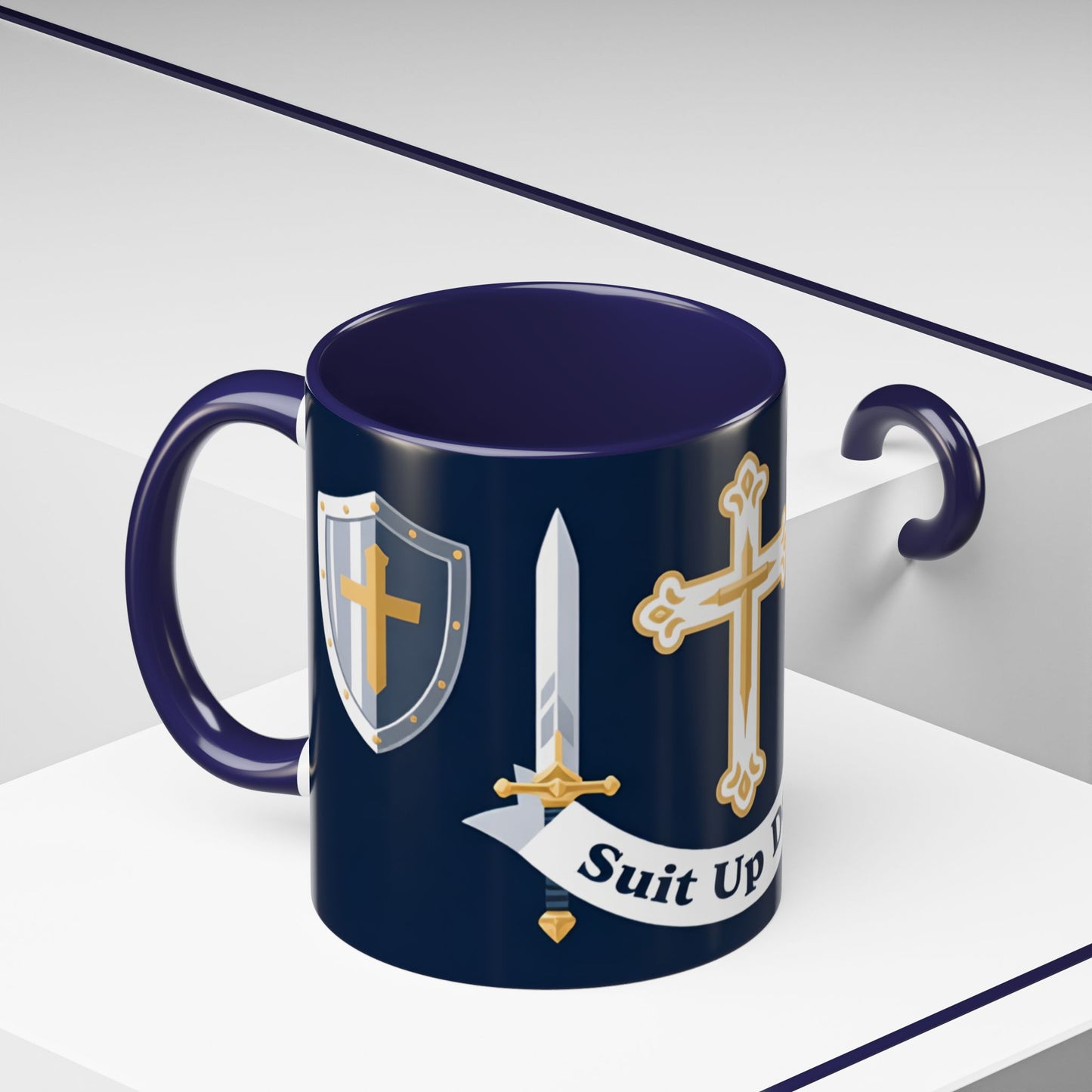 Christian Knight Coffee Mug — “Suit Up Daily” Accent Ceramic Mug