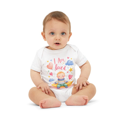 “I Am Loved” Baby Onesie – Cute Infant Bodysuit with Heart & Cloud Illustration