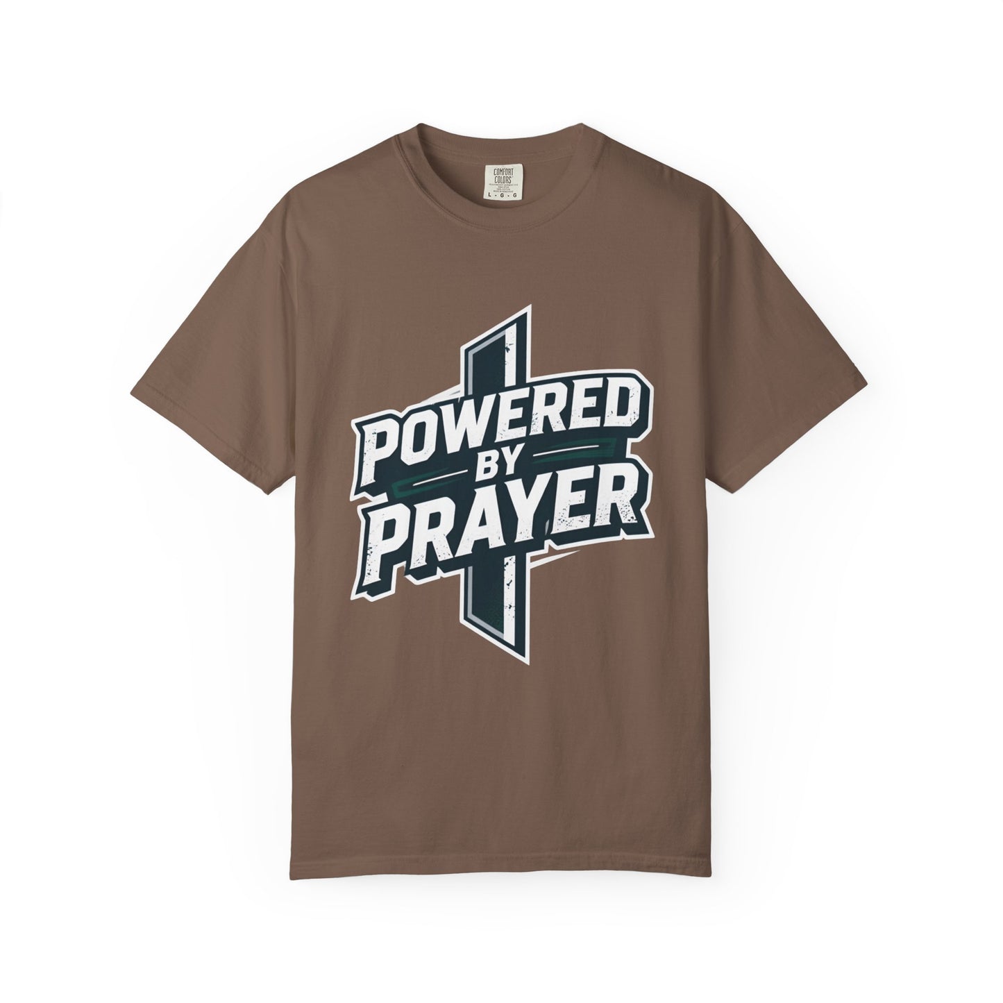 Powered by Prayer T‑Shirt — Faith Graphic Tee with Cross