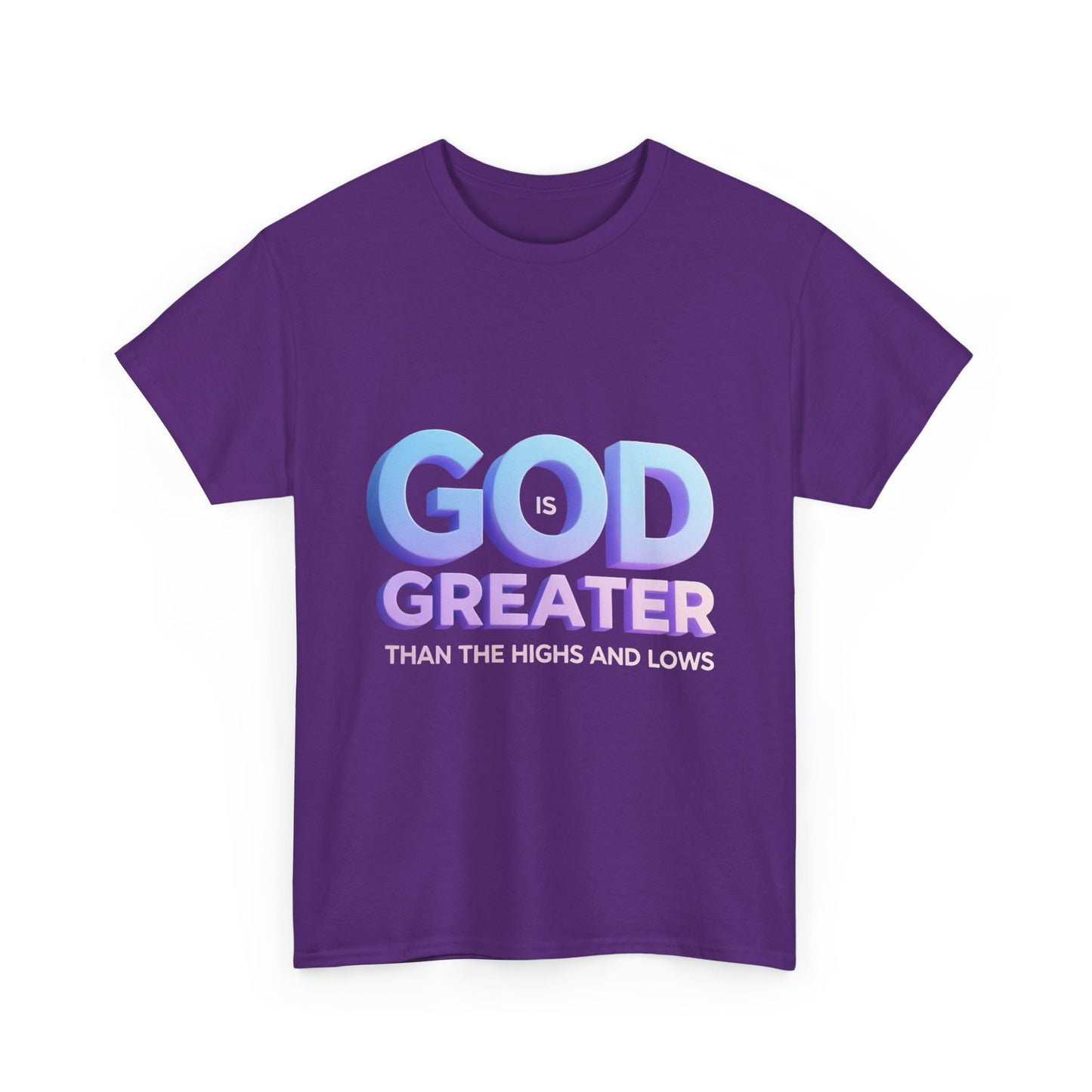 God Greater Gradient Tee — Soft Blue & Lilac Faith Shirt