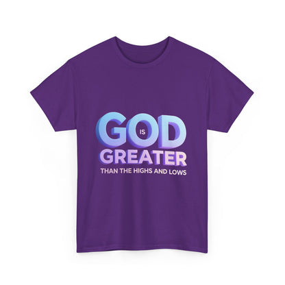 God Greater Gradient Tee — Soft Blue & Lilac Faith Shirt