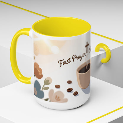 Prayer Then Coffee Mug — Christian Scripture Coffee Cup (1 Thessalonians 5:17) (Multi Color )
