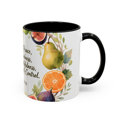 Christian Fruit of the Spirit Accent Coffee Mug — Galatians 5:22-23 Floral Scripture Design (11/15oz)