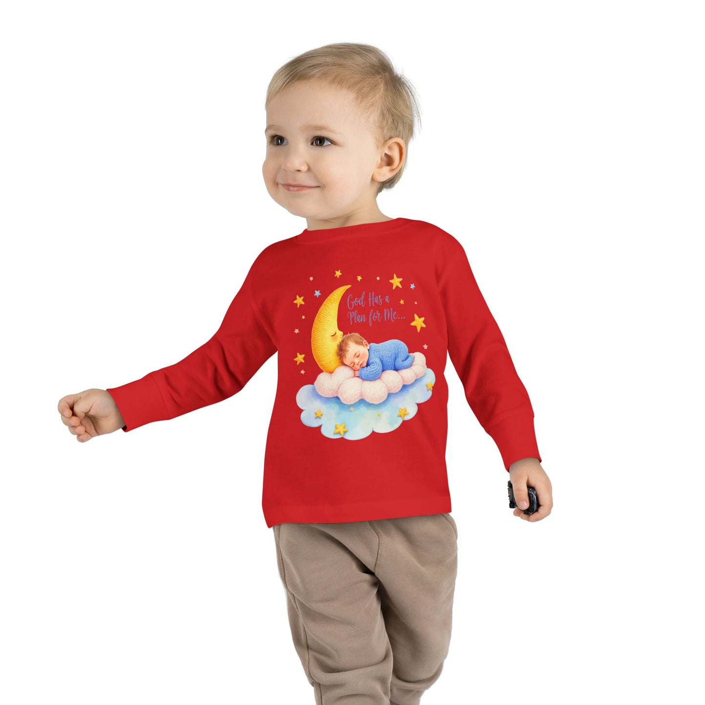 God Has a Plan for Me Toddler Long Sleeve Tee — Sleeping Baby on Moon Cloud