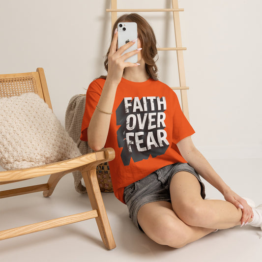 Faith Over Fear Cotton Tee — Distressed Inspirational Graphic