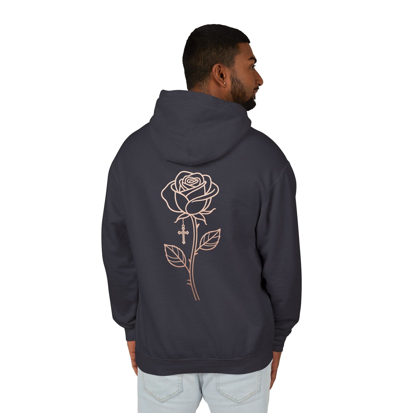 Lightweight Rose Line Hoodie — Subtle Single-Line Floral Design