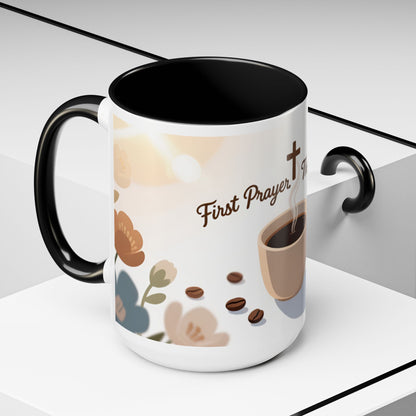 Prayer Then Coffee Mug — Christian Scripture Coffee Cup (1 Thessalonians 5:17) (Multi Color )
