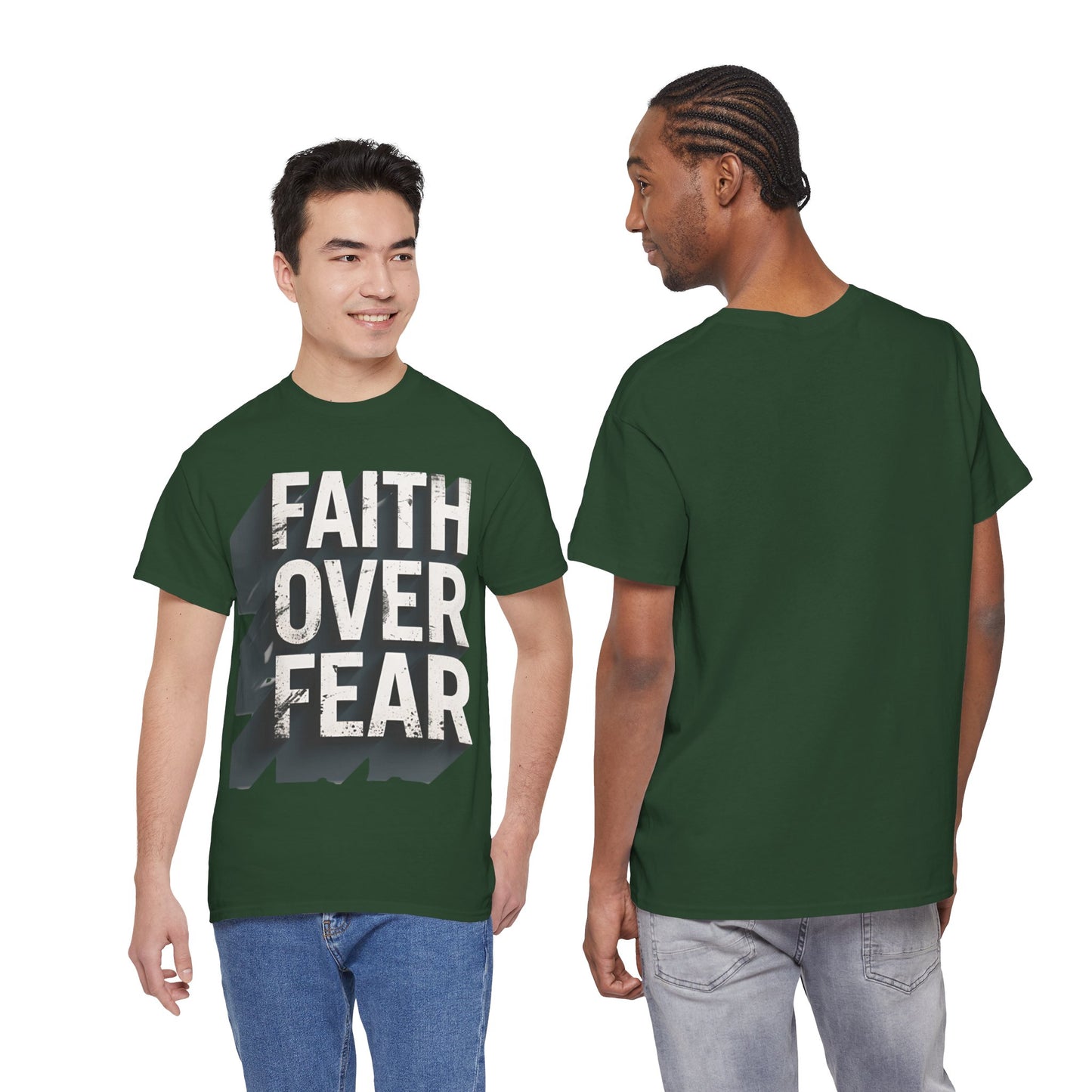 Faith Over Fear Cotton Tee — Distressed Inspirational Graphic