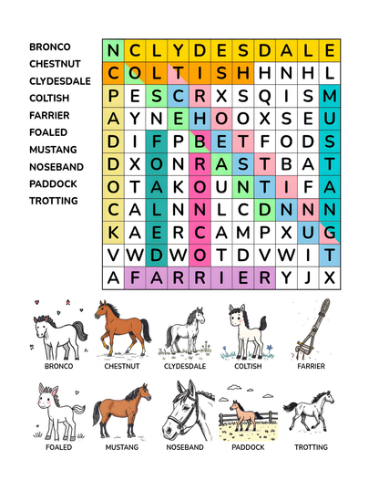 Horse Adventure Word Search Fun for Kids | Digital Download 8.5 x 11 64 Pages: Solve the Puzzle and Join the Adventure!