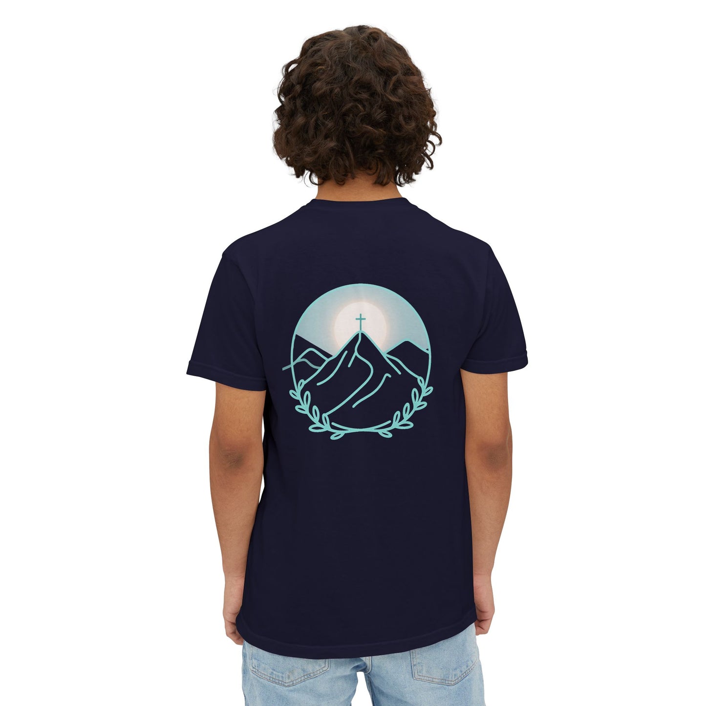 Pocket T-Shirt — Mountain Cross Back Graphic