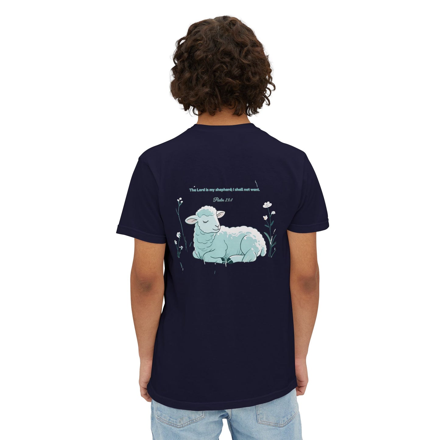 Lamb Rest Pocket T‑Shirt — Vintage Seafoam Pocket Tee with Script Verse