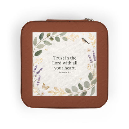Floral Faith Jewelry Travel Case — 'Trust in the Lord with All Your Heart' Compact Organizer