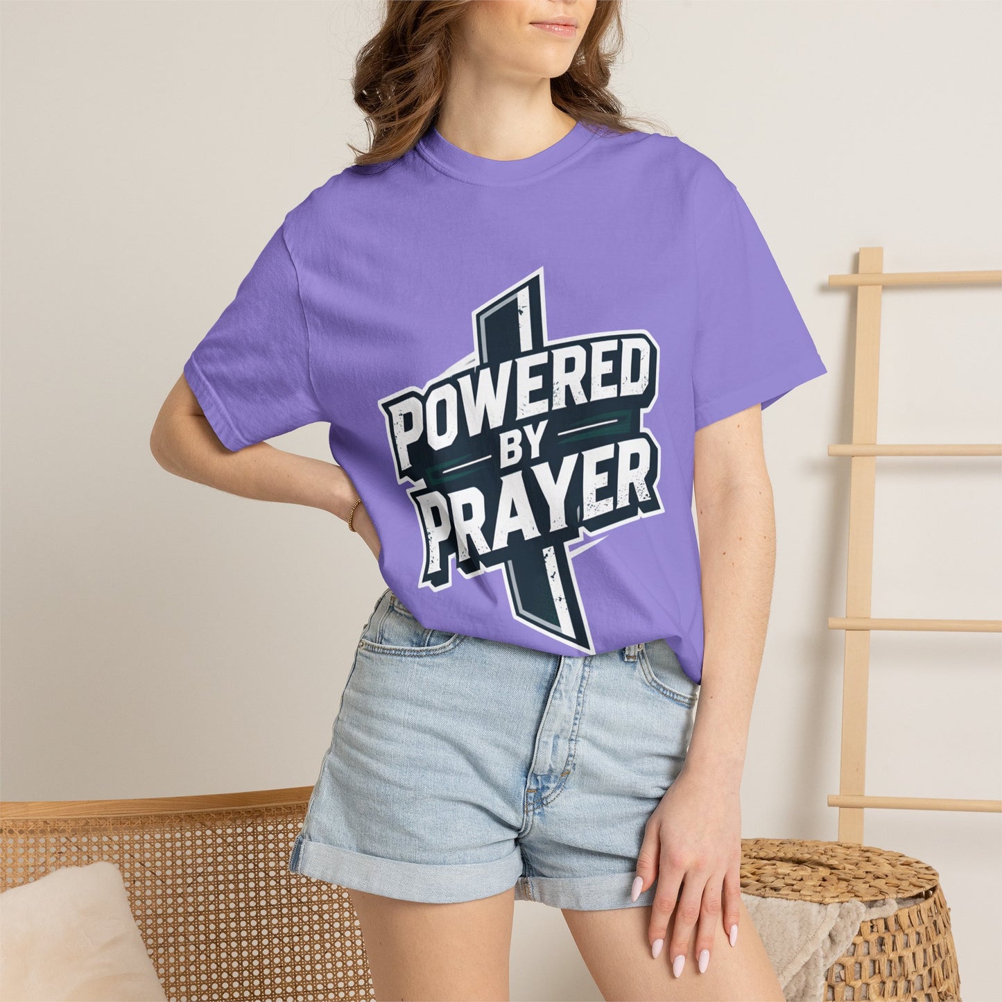 Powered by Prayer T‑Shirt — Faith Graphic Tee with Cross