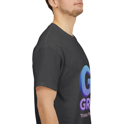 God Greater Gradient Tee — Soft Blue & Lilac Faith Shirt