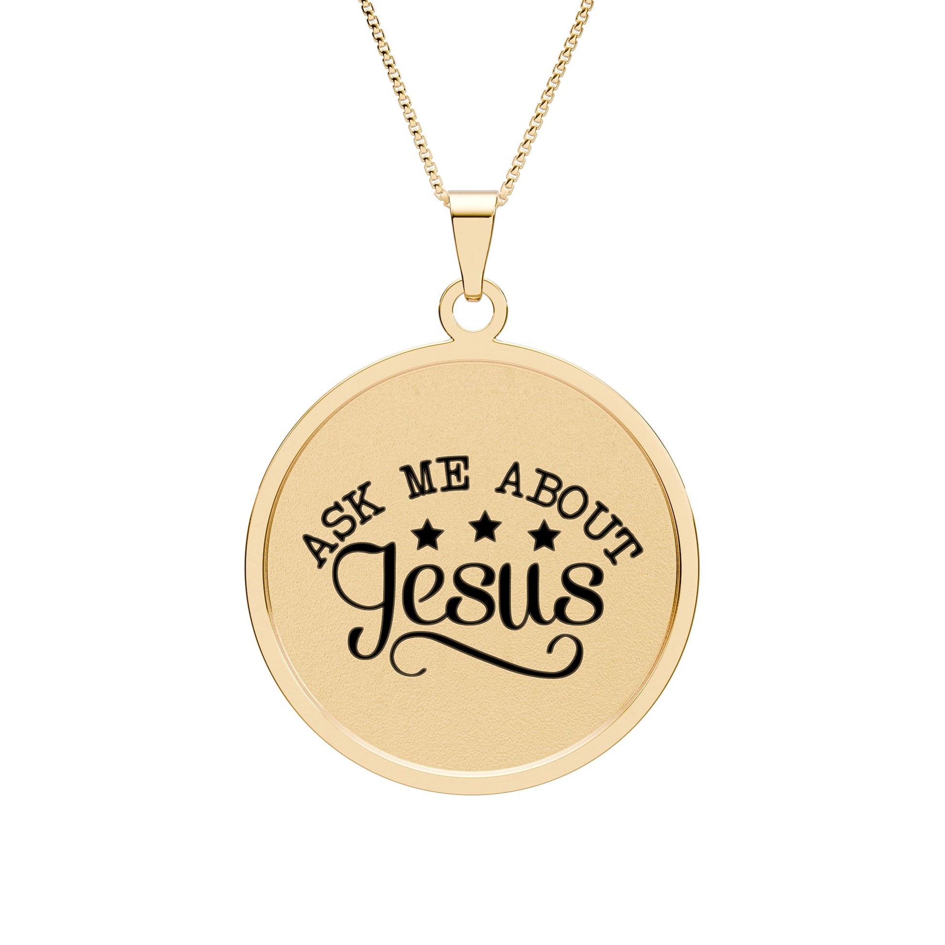 Ask Me About Jesus Round Photo Pendant Necklace Gold Plated 