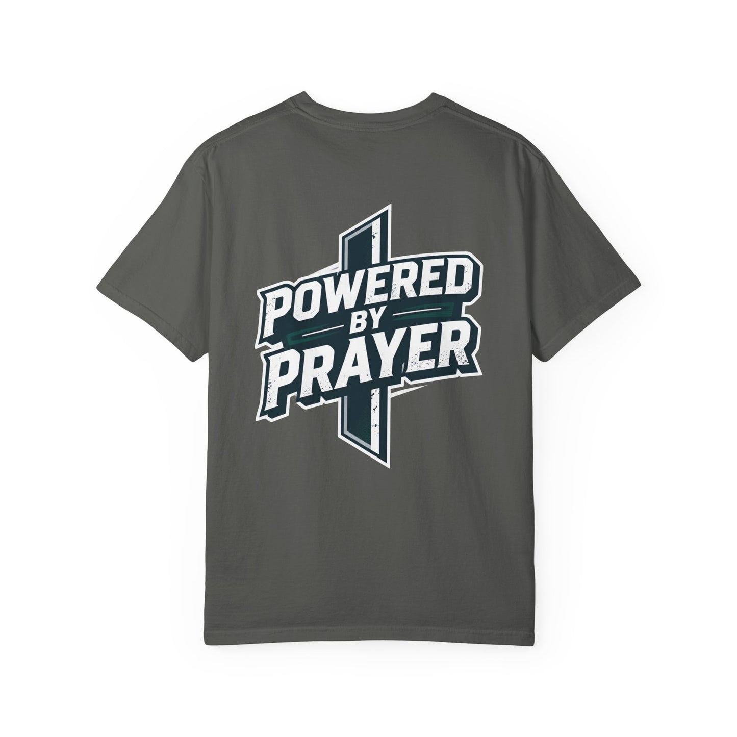 Powered by Prayer T‑Shirt — Faith Graphic Tee with Cross