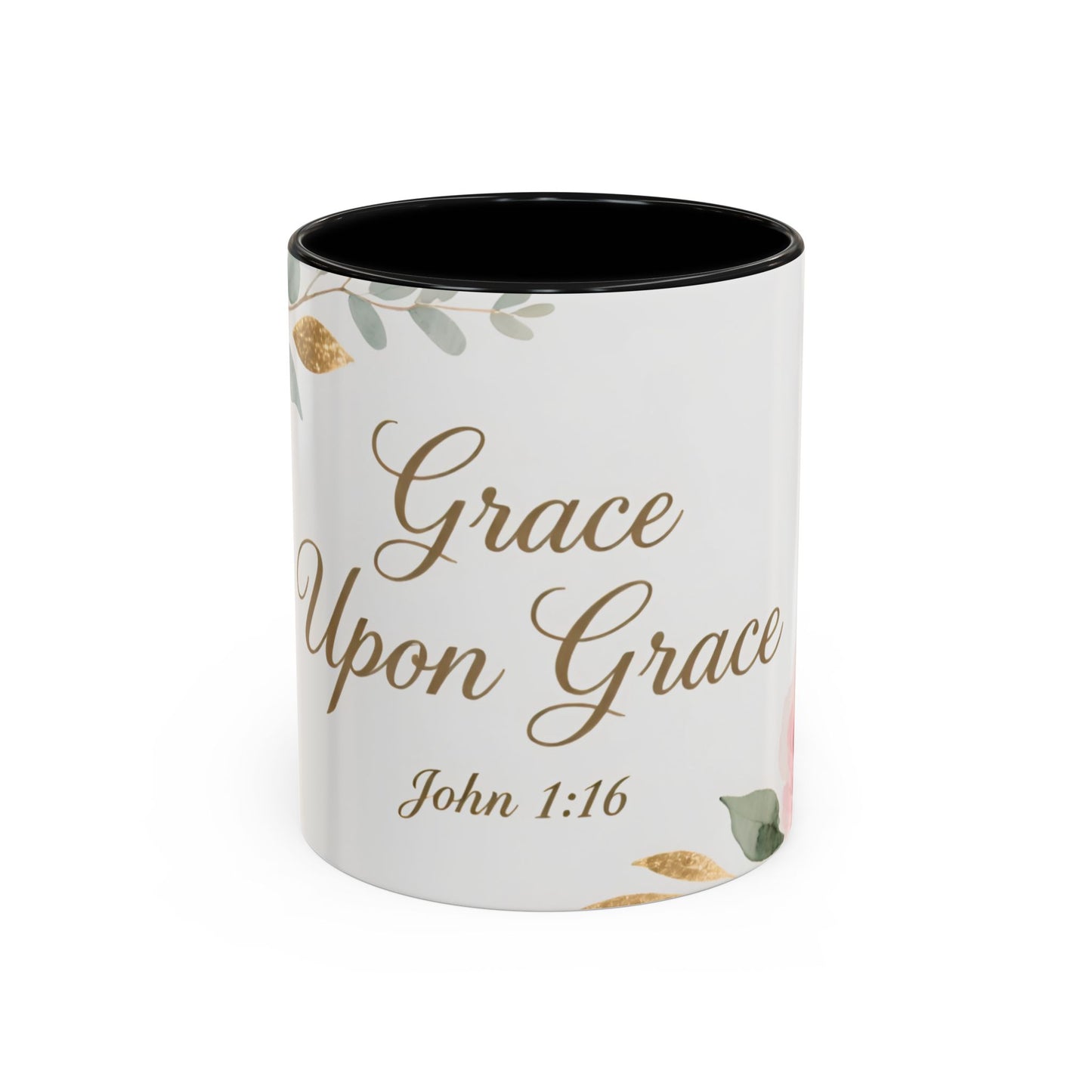 Grace Upon Grace Coffee Mug — Floral John 1:16 Scripture Accent Mug