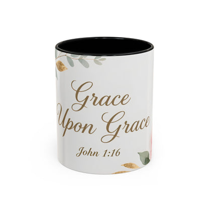 Grace Upon Grace Coffee Mug — Floral John 1:16 Scripture Accent Mug