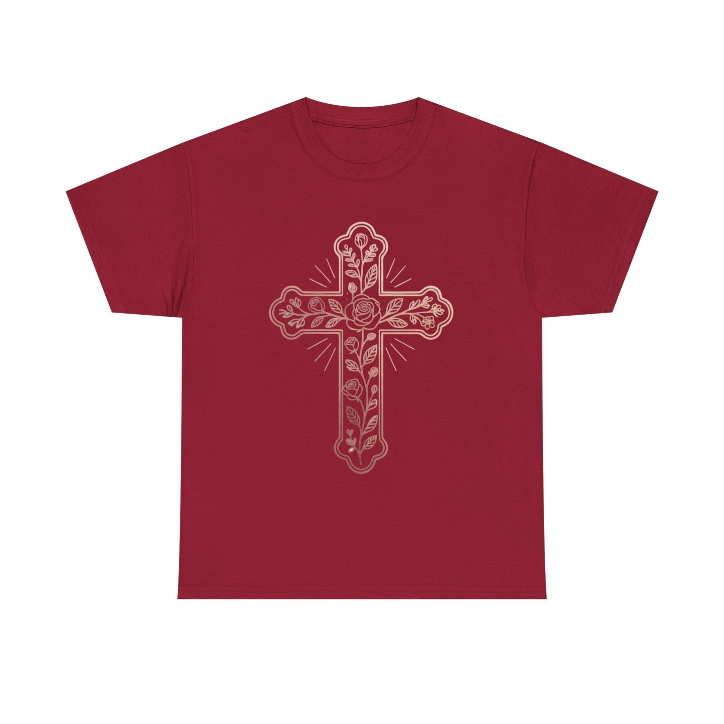 Floral Cross Tee – Delicate Pink Botanical Christian T-Shirt