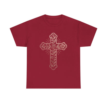Floral Cross Tee – Delicate Pink Botanical Christian T-Shirt