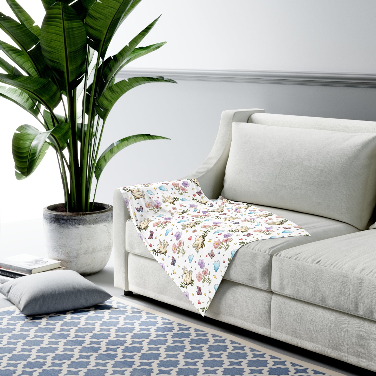 Baby Swaddle Blanket - Whimsical Birds & Floral Pattern Soft Newborn Wrap