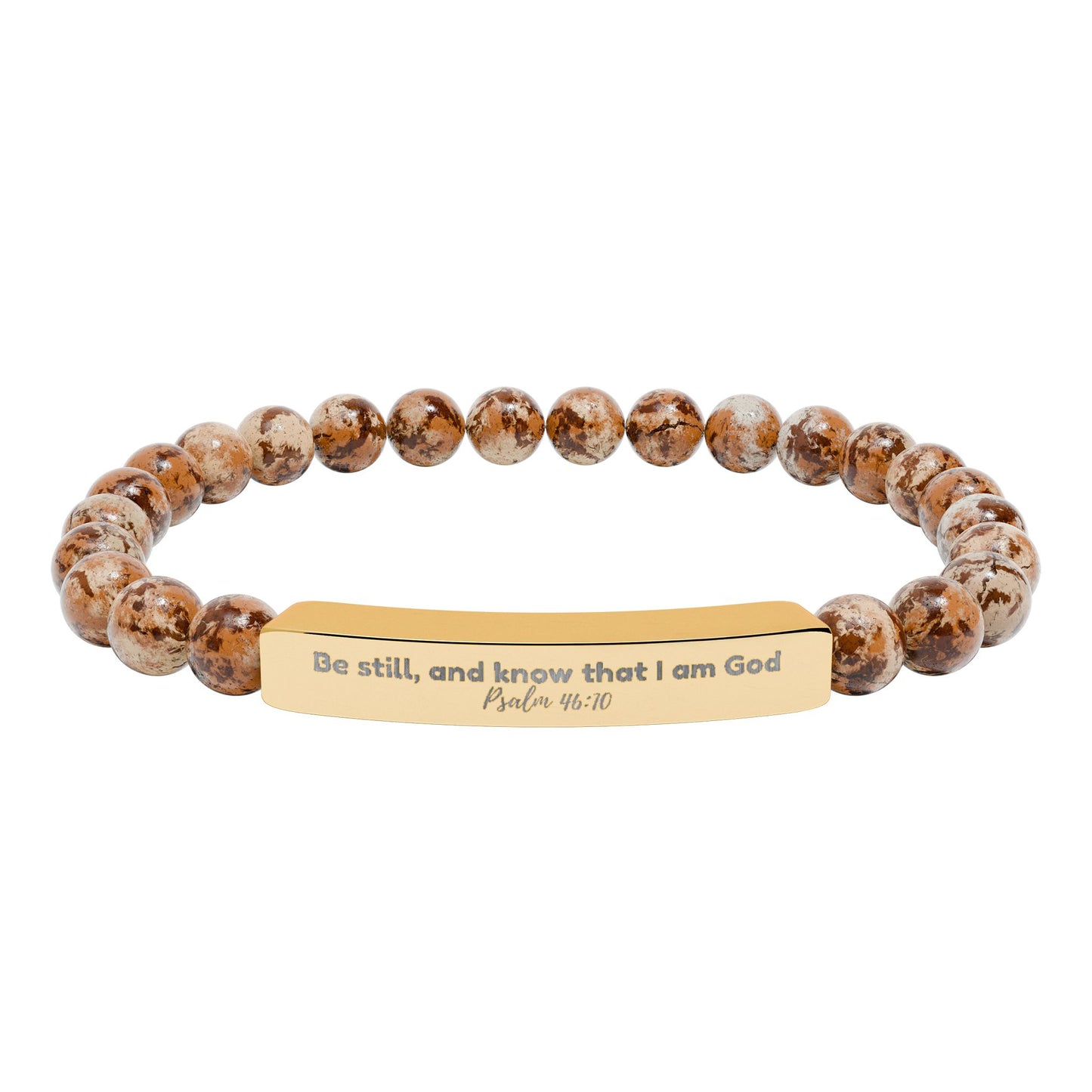 Engraved Natural Stone Stretch Bar Bracelet —  Inspirational Beaded Bracelet