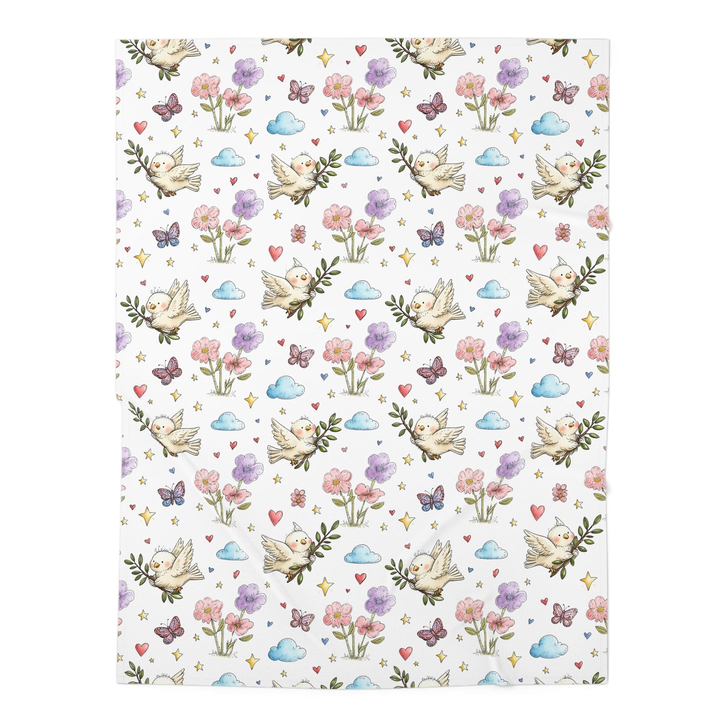 Baby Swaddle Blanket - Whimsical Birds & Floral Pattern Soft Newborn Wrap