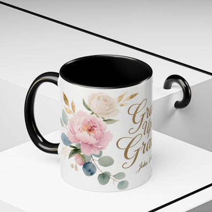 Grace Upon Grace Floral Coffee Mug — John 1:16 Scripture Accent Mug