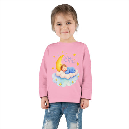 God Has a Plan for Me Toddler Long Sleeve Tee — Sleeping Baby on Moon Cloud