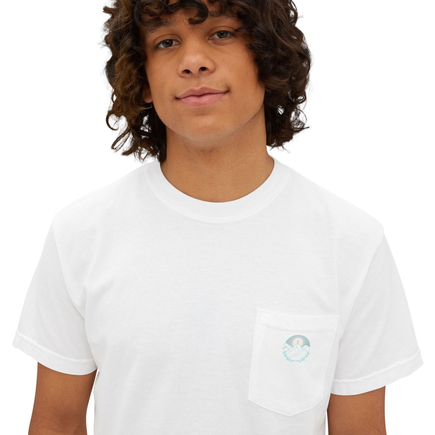 Pocket T-Shirt — Mountain Cross Back Graphic