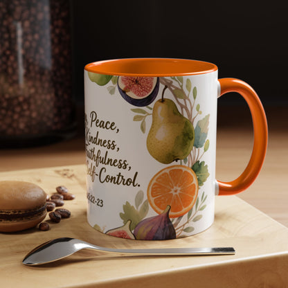 Christian Fruit of the Spirit Accent Coffee Mug — Galatians 5:22-23 Floral Scripture Design (11/15oz)