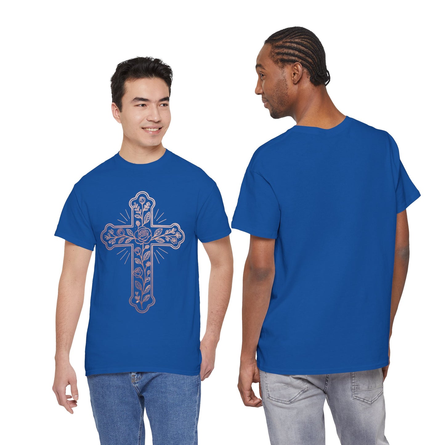 Floral Cross Tee – Delicate Pink Botanical Christian T-Shirt