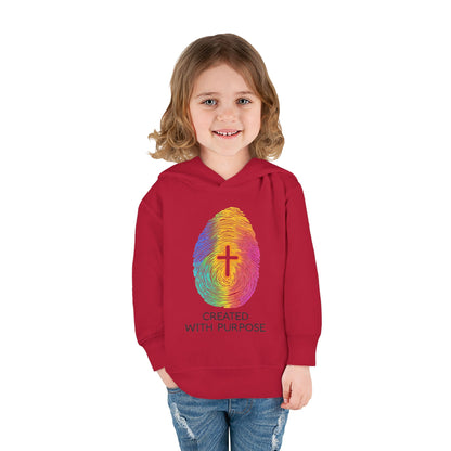 Toddler Hoodie — "Created With Purpose" Rainbow Fingerprint Cross
