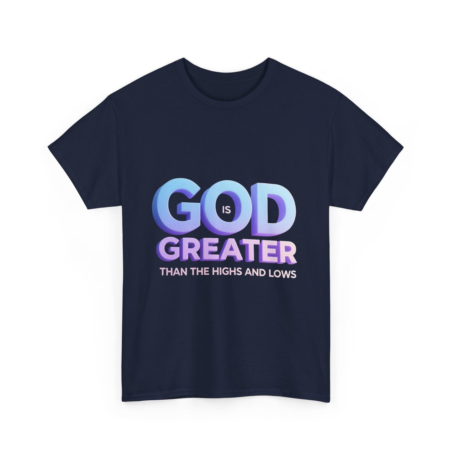 God Greater Gradient Tee — Soft Blue & Lilac Faith Shirt