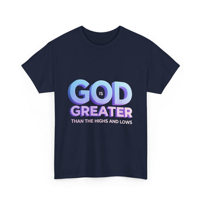 God Greater Gradient Tee — Soft Blue & Lilac Faith Shirt