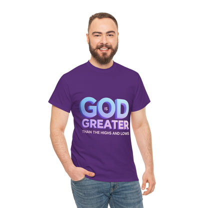 God Greater Gradient Tee — Soft Blue & Lilac Faith Shirt