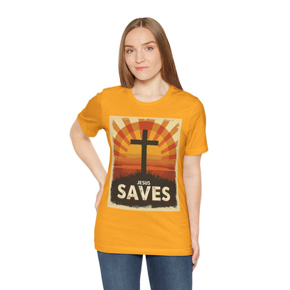 Jesus Saves Cross tee | Christian faith shirt, sunrise graphic | Perfect Gift for Mom and Dad | Friends and Family Shirt