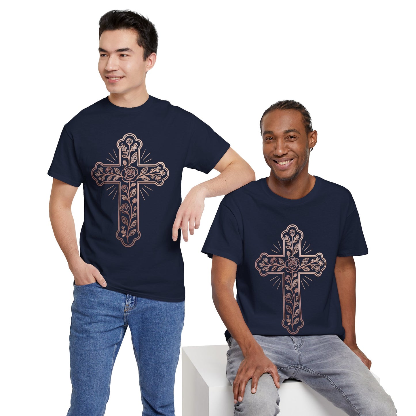 Floral Cross Tee – Delicate Pink Botanical Christian T-Shirt