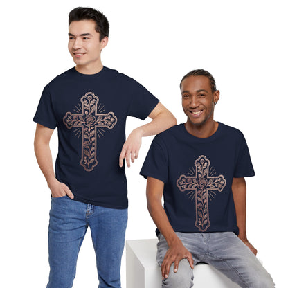 Floral Cross Tee – Delicate Pink Botanical Christian T-Shirt