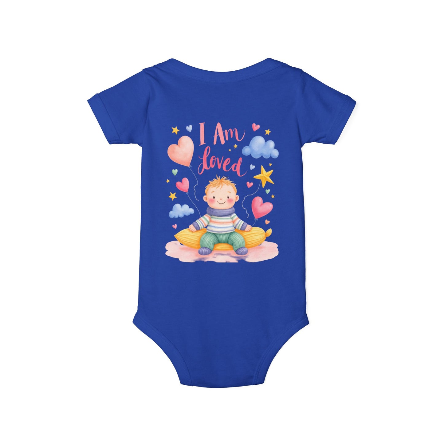 “I Am Loved” Baby Onesie – Cute Infant Bodysuit with Heart & Cloud Illustration